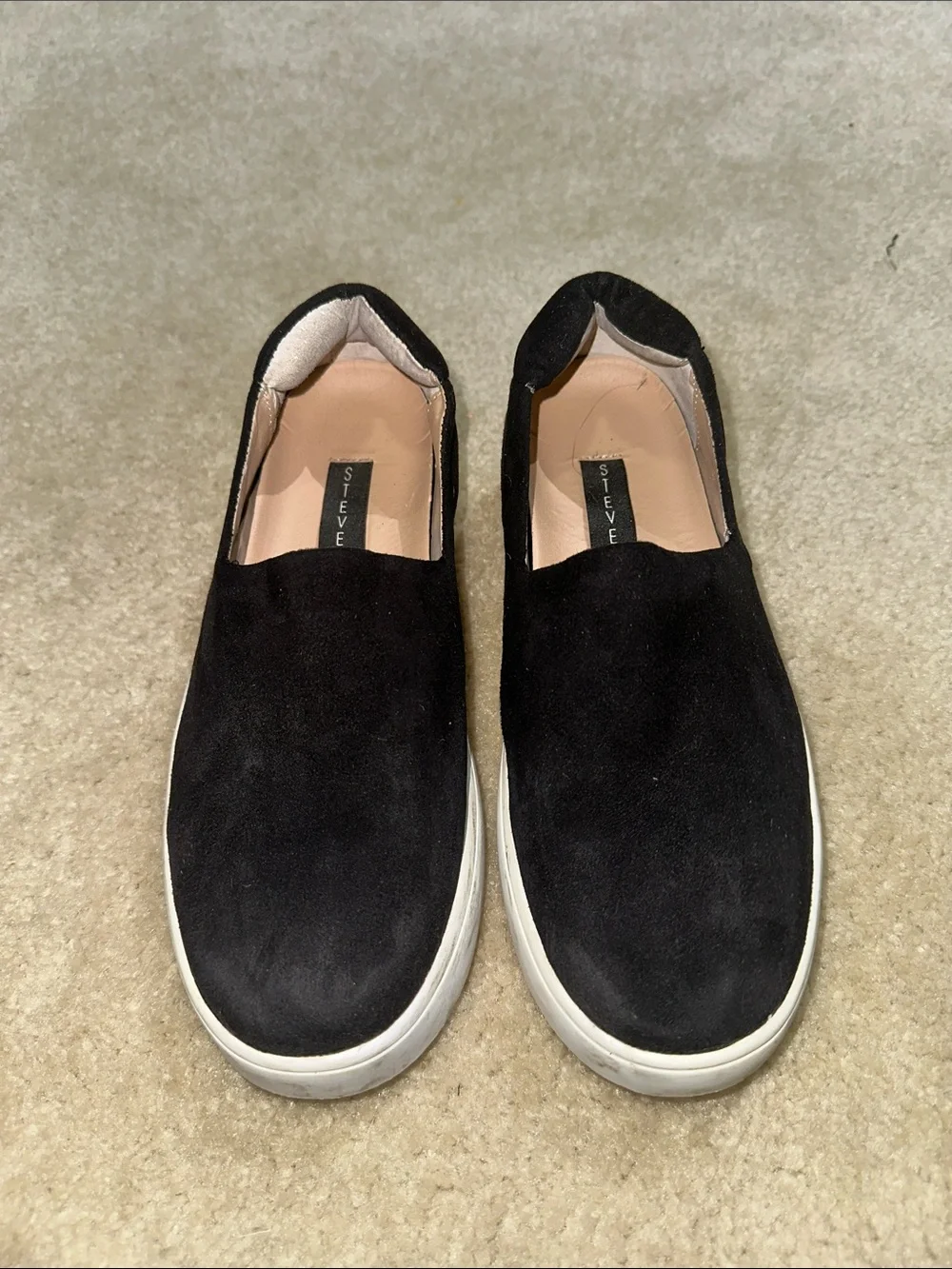 Steve Madden Black Suede Slip-On Sneakers with White Sole